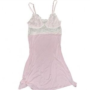 Oysho— Elegant Pink Lace Trim slip dress